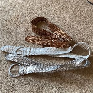 Gold, silver and white braided belts